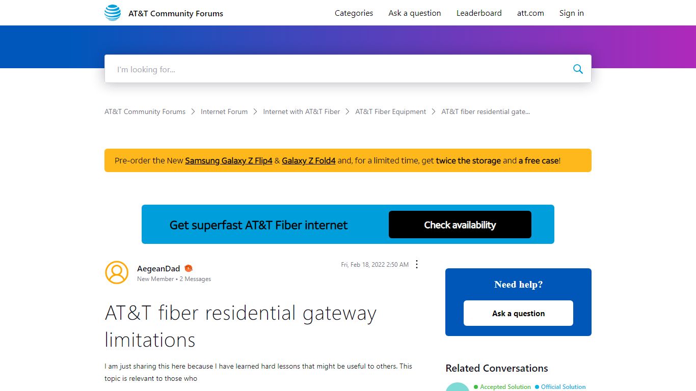 AT&T fiber residential gateway limitations