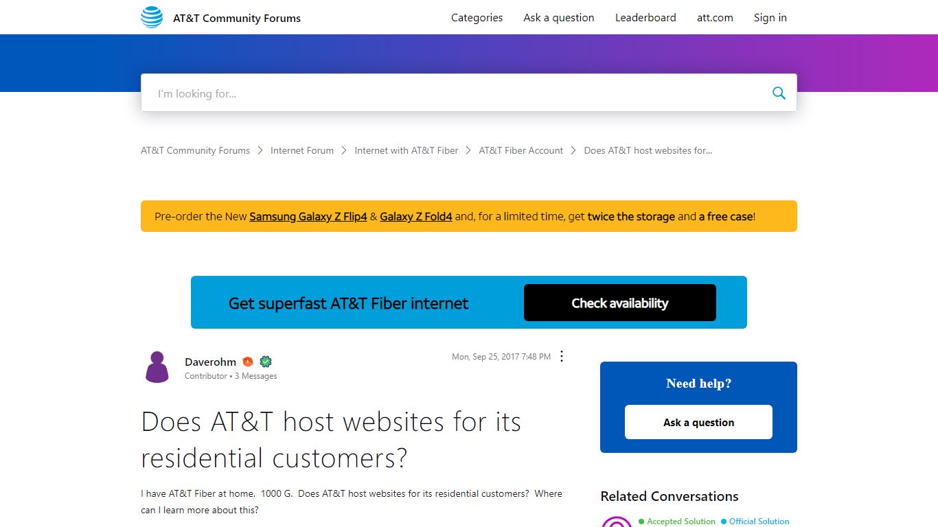 Does AT&T host websites for its residential customers?